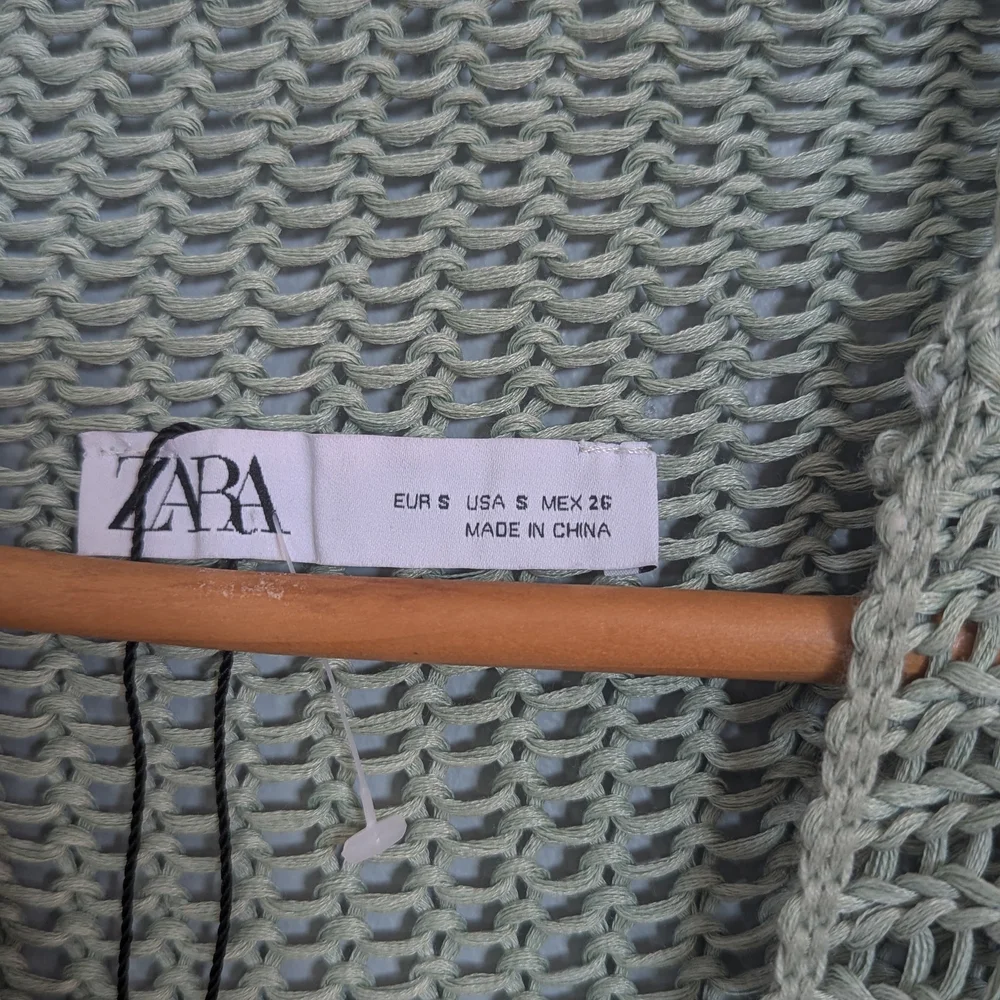 4/$10 ✨ Zara Light Green Knit Turtleneck Sweater‎ Women's Small Crochet Layers - Picture 3 of 7